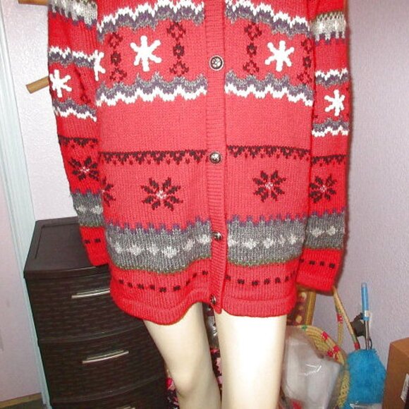 Vtg Neckworks 3D Knit Cardigan Sweater Size XL Alpaca Wool Fair Isle Snowflakes - Picture 6 of 11